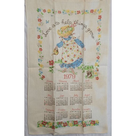 Vintage Calendar Dish Towel Lot Linen Printed Assorted Years Floral 25x15 Inches - Picture 3 of 16